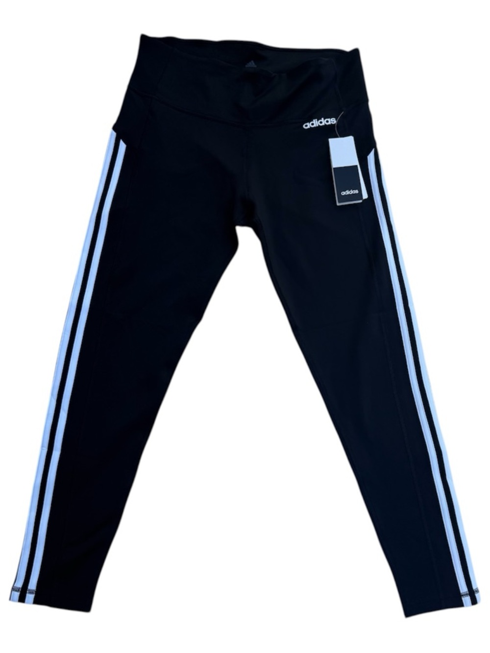 Adidas 3-Stripes High-Rise 7/8 leggings in black and white size Large NWT - Picture 2 of 6